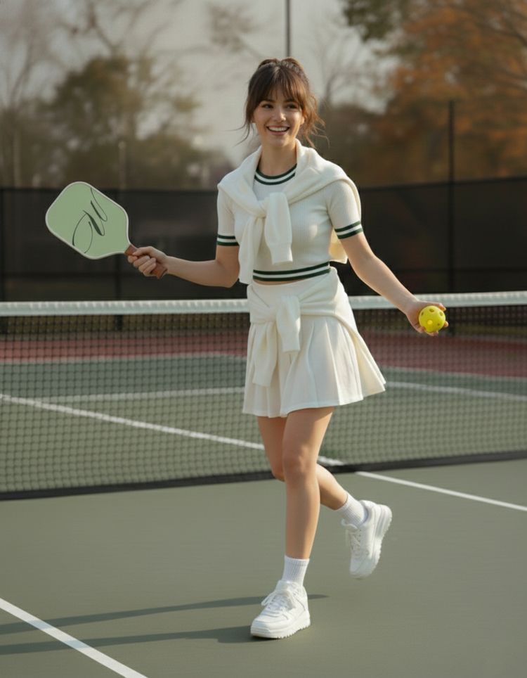 Playing pickleball in a matcha paddle